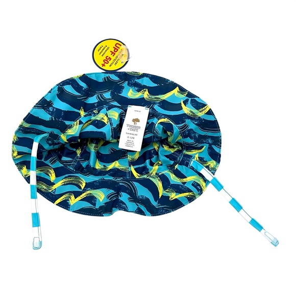 Tucker + Tate Baby Reversible Swim Hat UPF 50+ Strap 0-12M Blue & White Striped - Picture 2 of 6